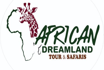 African Dreamland Tours and Safaris logo featuring a safari landscape with wildlife, representing travel and adventure in Africa.